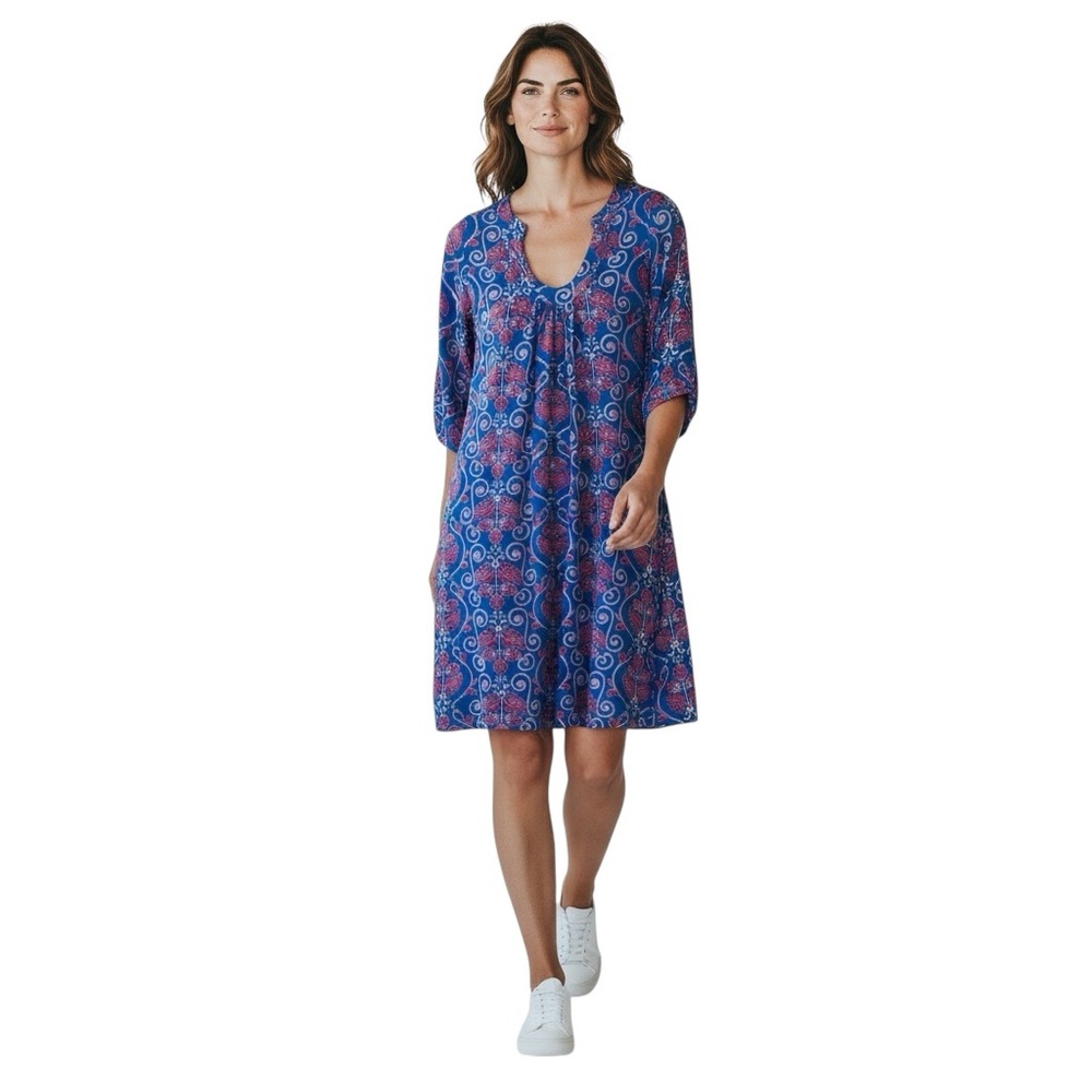 TRACY NEGOSHIAN Blue and Pink Patterned Dress Sz XS — QUIET LUXURY DESIGNER!!! - Picture 9 of 9